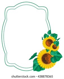 Vertical frame with sunflowers. Vector clip art.