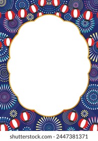 vertical frame template of fireworks, lanterns and concentrated lines