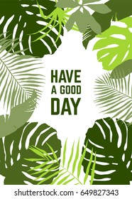 Vertical  frame, tropical leaves on white background