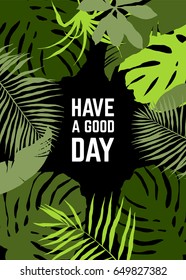 Vertical  frame, tropical leaves on white background