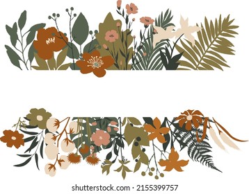 vertical frame from vector flowers and leaves of different types