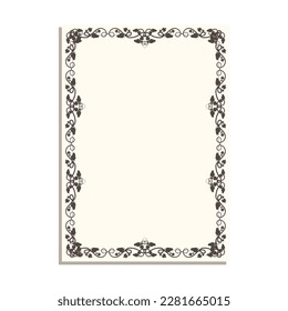 Vertical frame with vines and leaves for decorative design of book pages, diplomas and certificates in A4 format. Minimalistic vector isolated on white