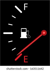 Vertical fuel indicator illustration on black background. Abstract isolated vector design. Fuel gauge indicating nearly empty.