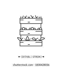 Icono de línea de jardín vertical. Muro verde, pared viva. Paisaje vertical moderno. Jardinería urbana, ecologización o agricultura. Concepto de ciudad ecológica. Día de la Tierra. Ilustración vectorial aislada. Trazo editable 