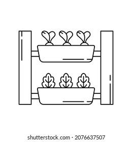 Vertical garden linear icon. Outline simple vector of flower pots with plants on wall. Contour isolated pictogram on white background