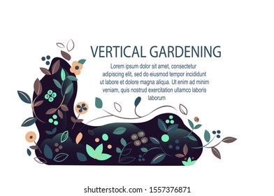 Vertical Garden template Green wall in interior. Ecological space Greenery and leaves Evironment friendly Ecodesign for offices Rainforest room Grass advertising for gardening Flat Vector illustration