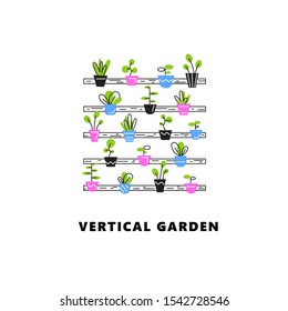Vertical garden. Vector illustration of plant in outline style.
