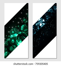 Vertical gift brilliant, festive design background. Postcard for a Merry New Year and Merry Christmas. For a banner, flyer, label, certificate, company card. Vector. Green.