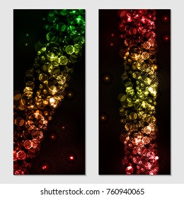 Vertical gift glitter, festive design background. Postcard for a Merry New Year and Merry Christmas. For a banner, flyer, label, certificate, company card. Vector. Colorful.