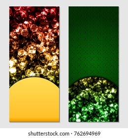 Vertical gift glitter, festive design background. Postcard for a Merry New Year and Merry Christmas. For a banner, flyer, label, certificate, company card. Vector. Colorful.