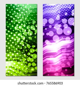 Vertical gift multicolored festive design background with glitter for invitation, voucher. For a banner, postcards. flyer, label, certificate, company card. Vector.