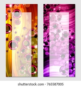 Vertical gift multicolored festive design background with glitter for invitation, voucher. For a banner, postcards. flyer, label, certificate, company card. Vector.