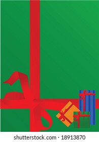 Vertical gift page layout vector illustration, with green background and red ribbon