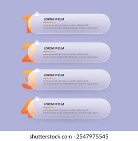 Vertical glass morphism business infographic with rounded bars. Four stage vector plan template