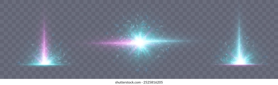 Vertical glow effect, light energy explosion effect. Light lens reflection. Vector