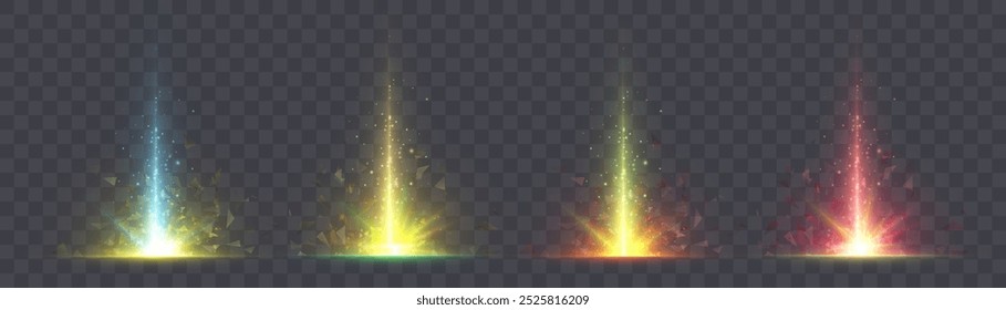 Vertical glow effect, light energy explosion effect. Light lens reflection. Vector