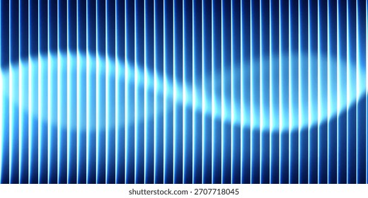 Listras azuis elétricas brilhantes verticais criam um padrão abstrato moderno com sombras sutis em um fundo escuro. vetor