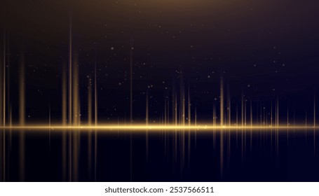 Vertikal leuchtende Strahlen von hellem goldenem Licht. Glühender abstrakter Hintergrund. Vektorgrafik