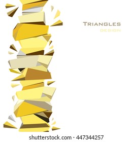Vertical gold border geometric design. Golden crystal abstract triangles stripe on white background. Vector illustration - stock vector.