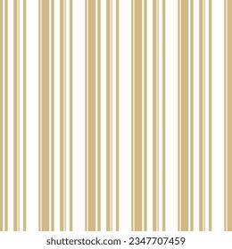 Vertical gold and white stripes seamless pattern. Simple vector thin and thick lines texture. Modern abstract geometric striped background. Repeat golden design for print, decor, wrapping, wallpaper