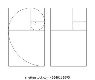 Vertical golden ratio harmony proportions template. Fibonacci numbers, array set. 