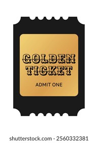 Vertical golden ticket template design. Cinema, theater, casino, concert, film, party, festival gold ticket. Metal gradient coupon. Vector illustration on white backdrop