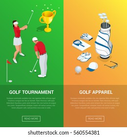 Vertical Golf Club banners with golf tournament and apparel, championship. Flat vector illustration for website or flayers.