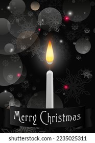 Vertical gothic Merry Christmas card, spooky, scary congratulation with a candle