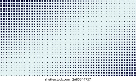Gradiente de Vertical de cuadrados azules. Textura semitono. Ilustración vectorial Fondo de puntos monocromos.