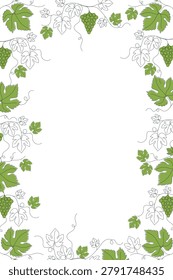 vertical grape vine leaves border frame vector illustration.