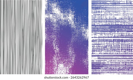 Vertikale graue Streifen entlang einer zentralen violett-weiß strukturierten Bereich mit einer rechten Seite eines ähnlichen bedrängten Muster in den Tönen von lila und weiß.
