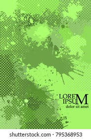 Vertical green background with spots of paint. Vector