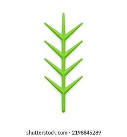 Vertical green branch with sharp needles realistic Christmas glossy bauble 3d template vector illustration. Realistic simple artificial coniferous stick plastic decorative design Xmas toy mockup