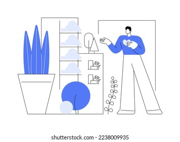 Vertical green city abstract concept vector illustration. Air pollution fighting building, space-saving eco solution, vertical forest, cost-effective construction innovation abstract metaphor.