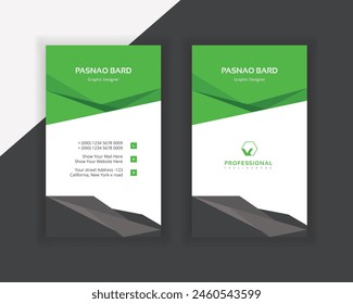 Vertical green and dark black or muted black color abstract Business card design template card