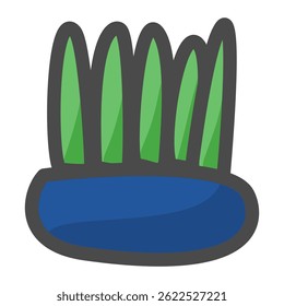 Vertical green grass blades in a deep blue pot. Perfect for clean, modern nature-themed visuals. Great for minimal illustrations, decor, or eco design concepts.