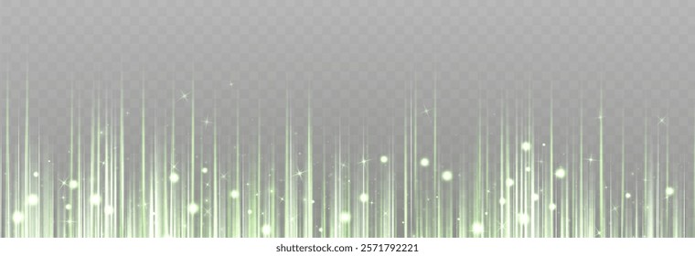 Vertical green horizontal lines. Speed rays, velocity light neon flow, motion effect, colorful light trails, stripes, laser beams. Abstract background, vector illustration.