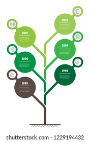 Vertical green infographics. Tree of development and growth of the eco business. Info graphic with six parts. Business presentation or Timeline concept with 6 options, steps or processes.