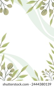 vertical Green leaf watercolor style wedding invitation background