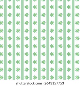Vertical green stripes with evenly spaced daisy floral motifs