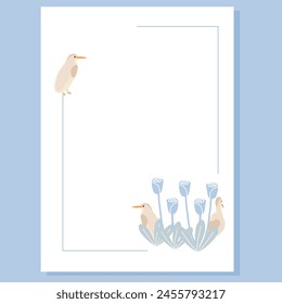 Vertical greeting card adorned with gentle blue birds and delicate flowers in soft pastel hues. Perfect for conveying serenity, sweetness, and natural elegance in your designs