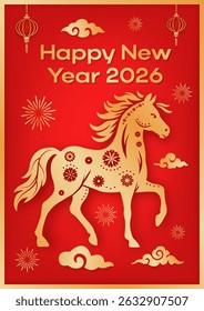 vertical greeting card for chinese new year of the horse 2026 celebration