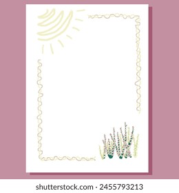 Tarjeta de felicitación de Vertical con una delicada planta de lavanda en un rincón. Ideal para transmitir tranquilidad, relajación y belleza natural en sus diseños y proyectos