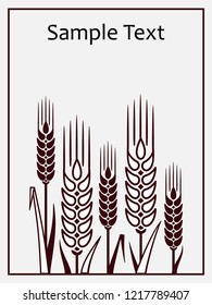 Vertical greeting card with spikelets. Vector illustration.