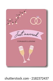 Tarjeta de saludo vertical para una boda en un color de uva. Plantilla de diseño de vectores en un estilo minimalista moderno