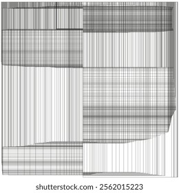 Vertical gridlines pattern. Abstract linear design. Thin wireframe shapes. Black and white art.