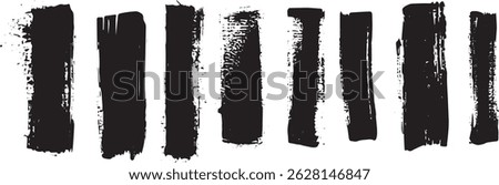 Vertical Grunge Brush Stroke Set, Distressed Black Ink Lines for Modern Graphic Design