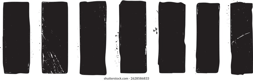 Traçados de pincel vertical grunge, colunas de tinta preta angustiada para projetos de arte e design abstrato
