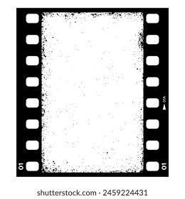 Vertical grunge movie film strip, retro cinema filmstrip frame, vector background. Photo camera or photograph film strip with grunge texture, black and white movie or photo cinematography filmstrip