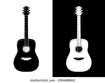 Vertical Guitar Silhouettes in Vector EPS 10. Black and White Music illustrations in Realistic style.